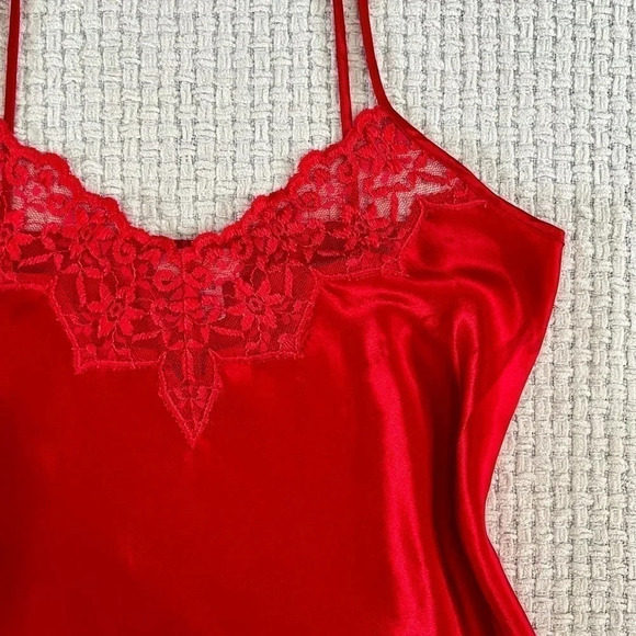 VINTAGE Red Satin Mini Satin Slip Dress - Picture 5 of 5